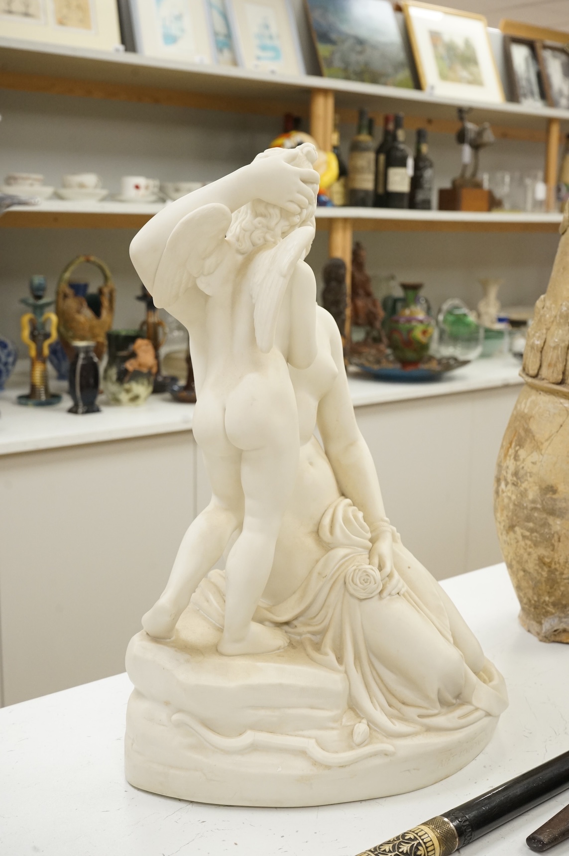 A Victorian Art Union of London parian group of Venus and Cupid, 1858, 50cm high